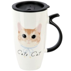 Кружка с крышкой "Cute cat" (голубая) v=600 мл (подарочная упаковка)