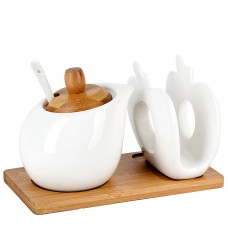Сахарница с ложкой + салфетница на бамбуковой подставке "Naturel" 18*11*11см. v=300мл.