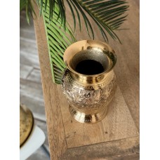 Индия Ваза формы "бочка" латунь резная BIDRI белая эмаль 6'