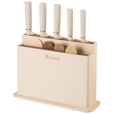 НАБОР AGNESS ИЗ 10ПР: 5 НОЖЕЙ, 4 ДОСКИ И ПОДСТАВКА
